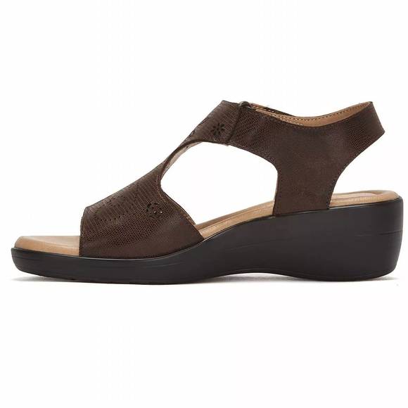 NEW ANDREA women's leather wedge sandals with plush footbed in brown - Picture 2 of 4